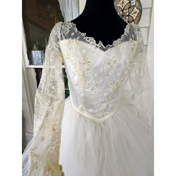 Vintage 50's Tulle Lace Tiered Cupcake Wedding Dress Beading Sequins Sz Small - Picture 16 of 16